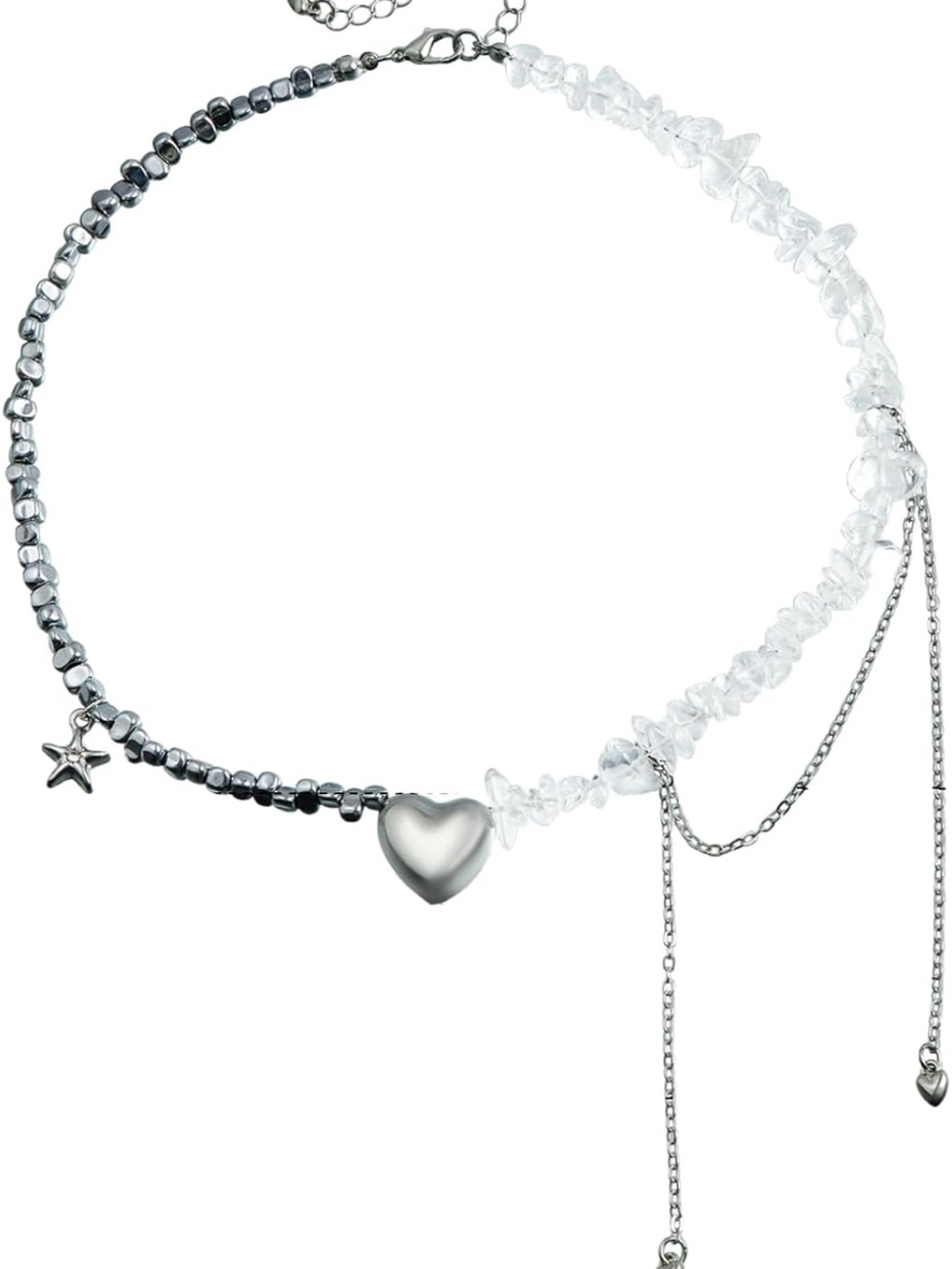 Anthropologie Silver Heart & Clear Bead Layered Necklace